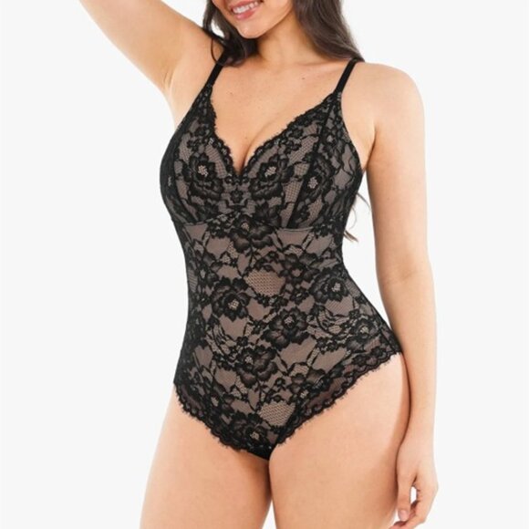 NWT Popilush Shapewear Firm Control Smoothing Full Lace Thong Bodysuit Size XXL - Picture 1 of 10
